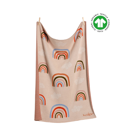 Manta Orgánica GOTS® Ecomikro - Diseño Arcoíris 80 x 100 cm
